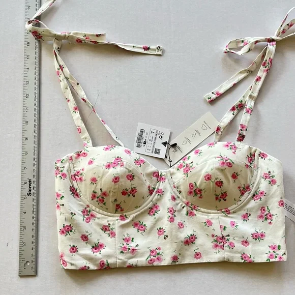 NWT Zara pink white floral crop top L - Picture 7 of 11